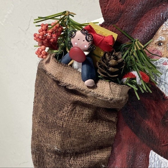 Vintage 90’s Standing Wood Old World Country Santa Toy Bag Hand Painted … - Picture 5 of 8